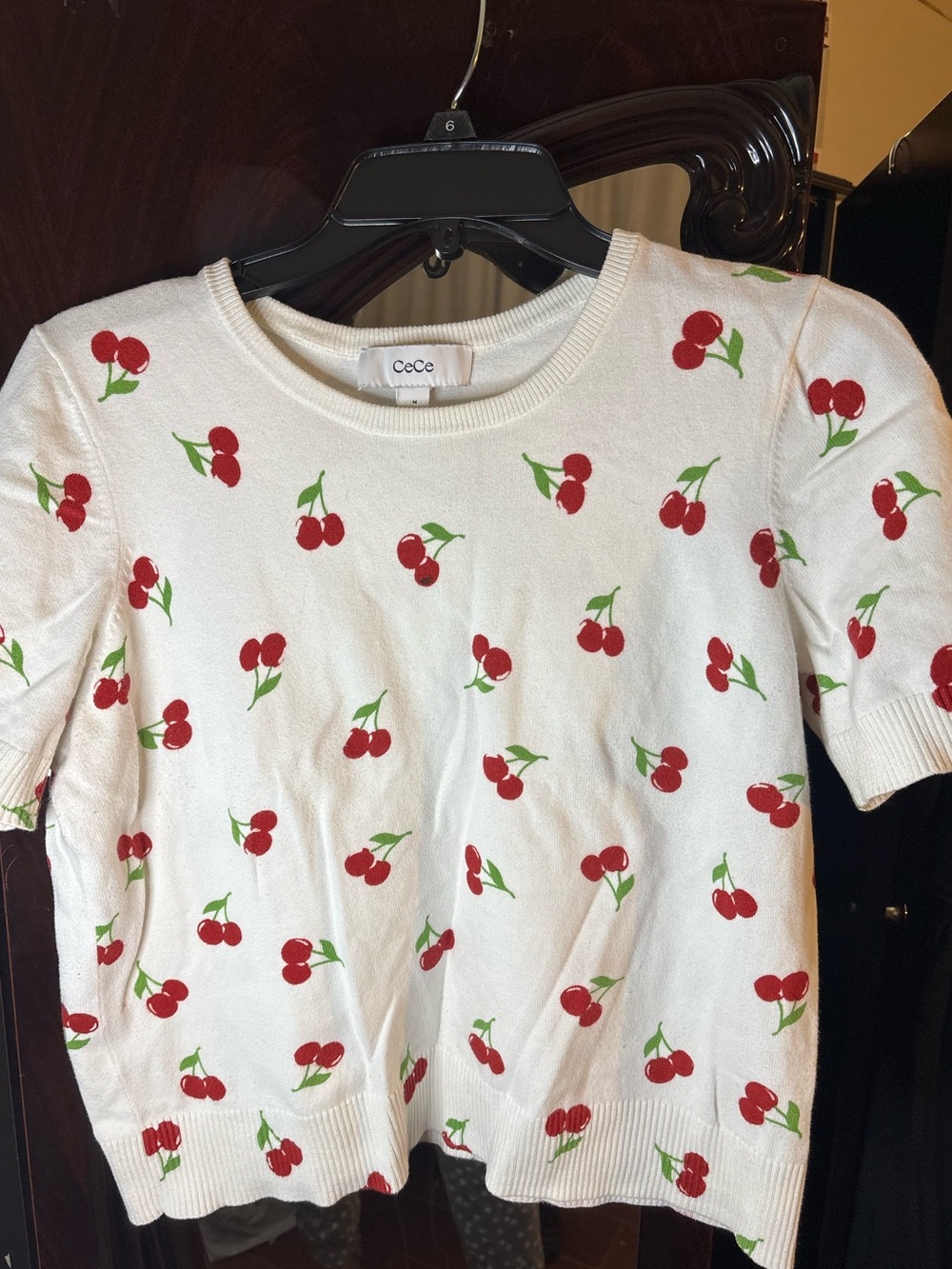 CeCe women’s White Cherry Print Short Sleeve Top